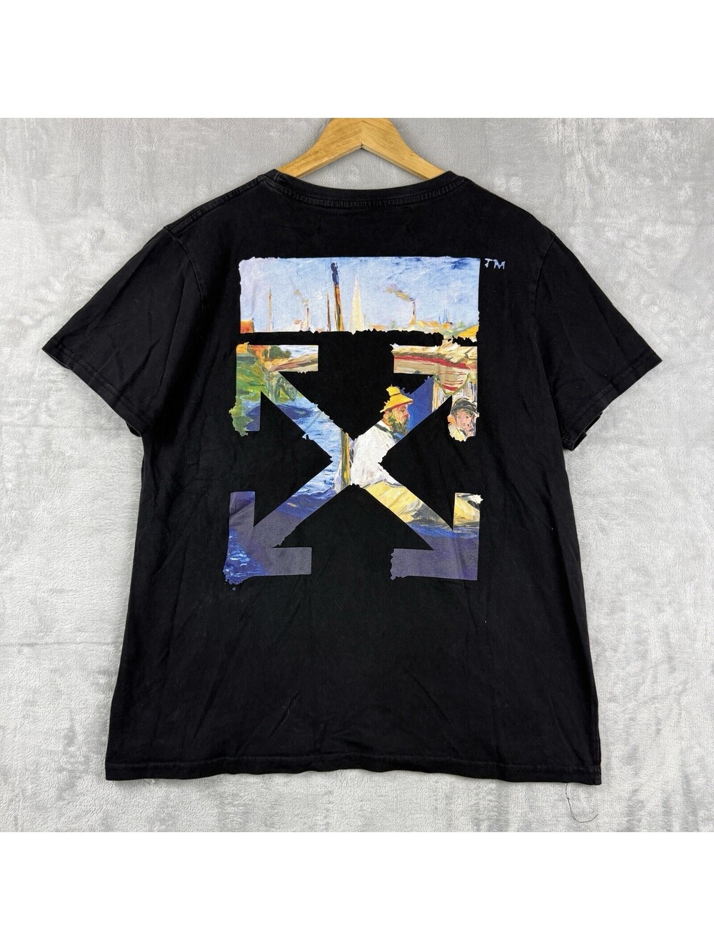 Off-White 2020 Men Black Painting Arrows Graphic Short Sleeve T-Shirt L 'Read"